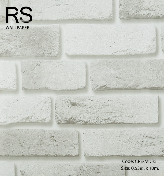 วอลเปเปอร์ลายอิฐขาวอมน้ำตาลอ่อนร่องสีขาว CRE-MD35