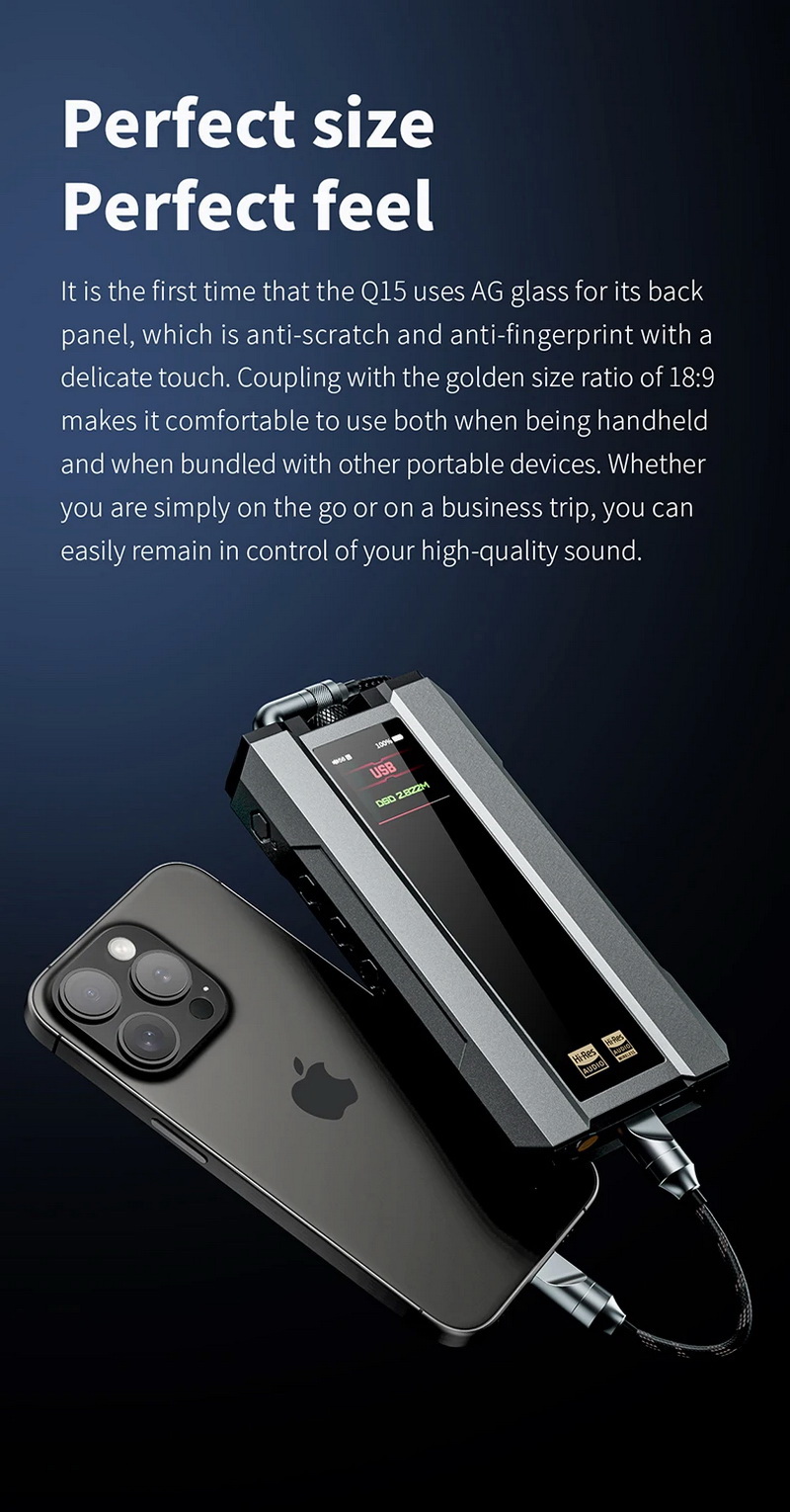 FiiO Q15 DAC/AMP พกพา ชิป DACคู่ จอ IPS รองรับ MQA, PCM 32bit/768kHz, DSD512 ประกันศูนย์ไทย