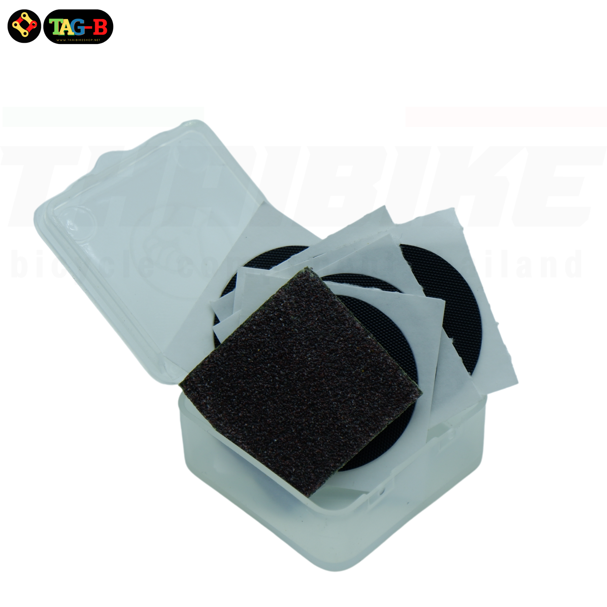 แผ่นปะยางจักรยานตรามือ 6 แผ่น มีกล่อง พร้อมกระดาษทราย