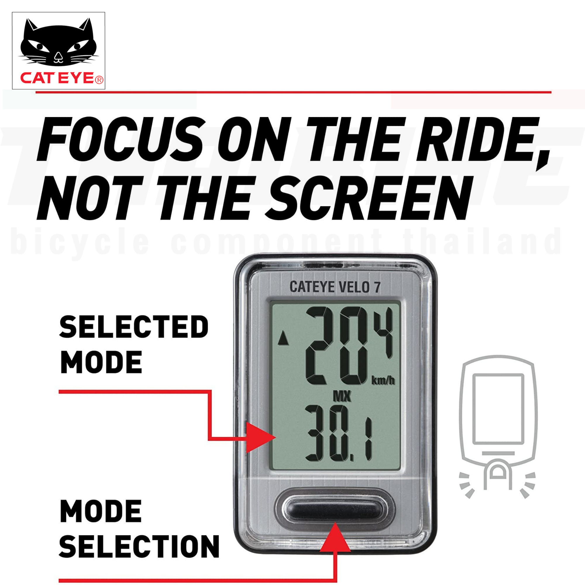 ไมล์จักรยาน CATEYE VELO 7/VELO 9 แบบมีสาย สีดำ วัดความเร็วจักรยาน ระยะทาง
