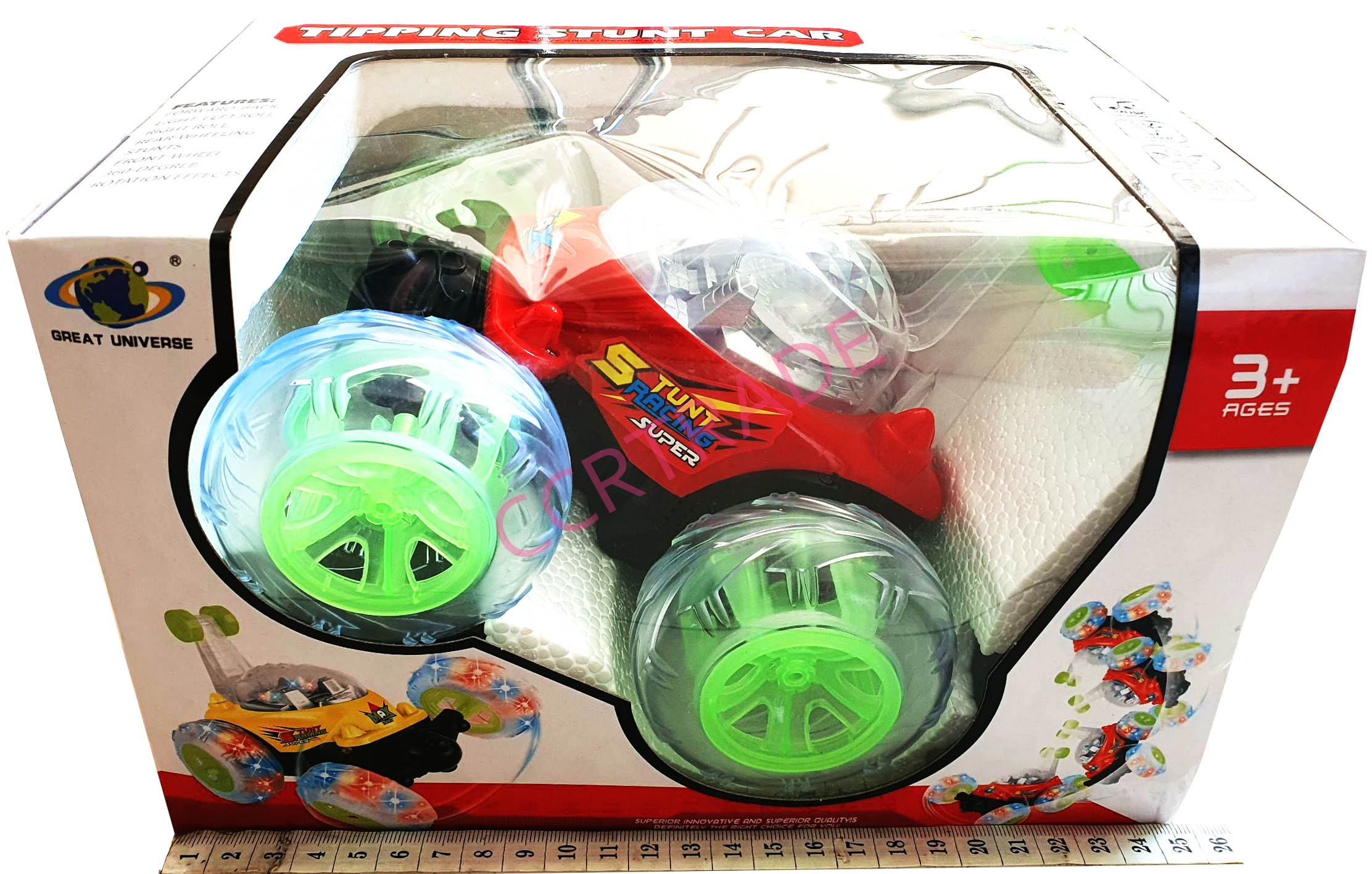 รถตีลังกาบังคับเล็ก+รีโมทชาร์ไฟบ้าน มีเสียง มีไฟกล่อง 16.5x25 ซม.(1x3)