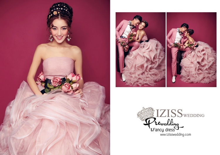 PW286 **พรีออเดอร์สีชมพูนู้ด** ชุดคู่ถ่ายพรีเวดดิ้ง (prewedding dress) & ชุดแต่งงานแฟนซี (Fancy wedding dress)ชายหญิง "ธีมสีชมพู"