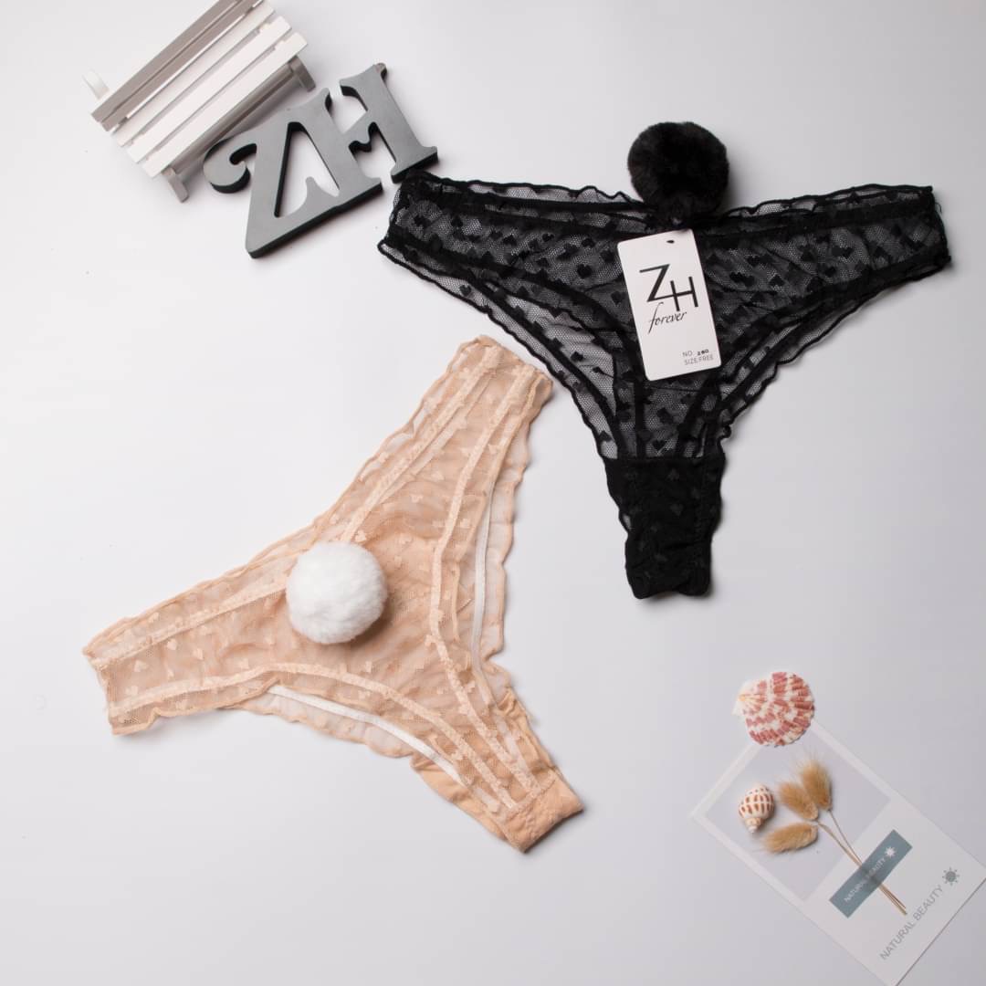 BLS✿260 กางเกงในลูกไม้ แต่งปอมๆหางกระต่าย