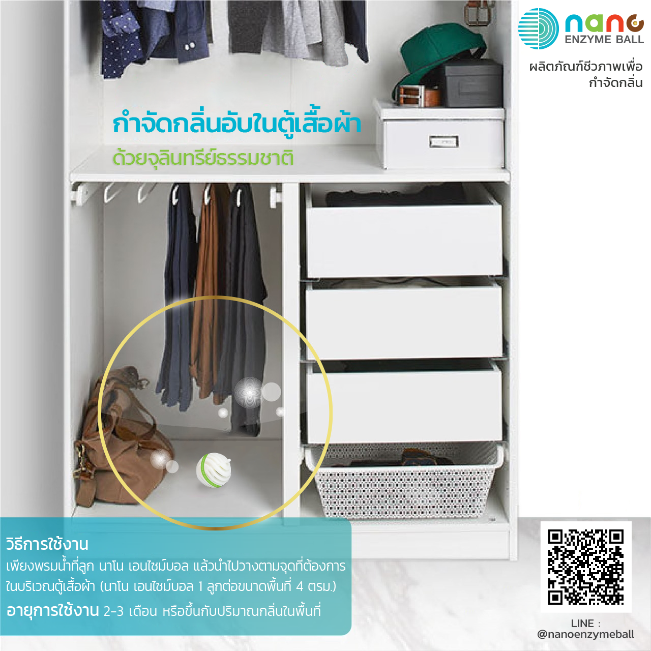 นาโน เอนไซม์บอล ขนาด 2 ลูก จำกัดกลิ่นห้องน้ำ กลิ่นอับ กลิ่นสัตว์เลี้ยง พรมอับ แทนลูกเหม็น (Nano Enzyme Ball 2 balls box Bio-odorless control treatment )