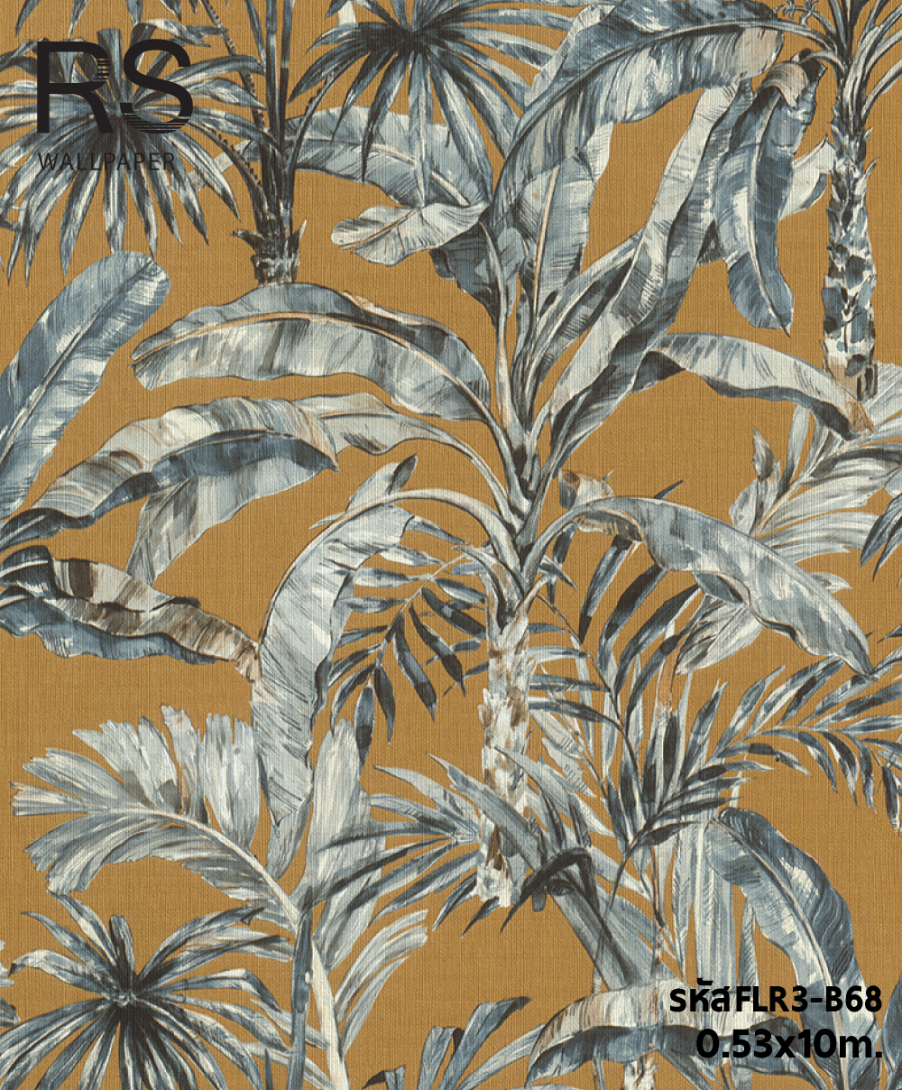 วอลเปเปอร์ลายใบไม้ ใบกล้วย สีพื้นเหลือง(Tropical Style) FLR3-B68