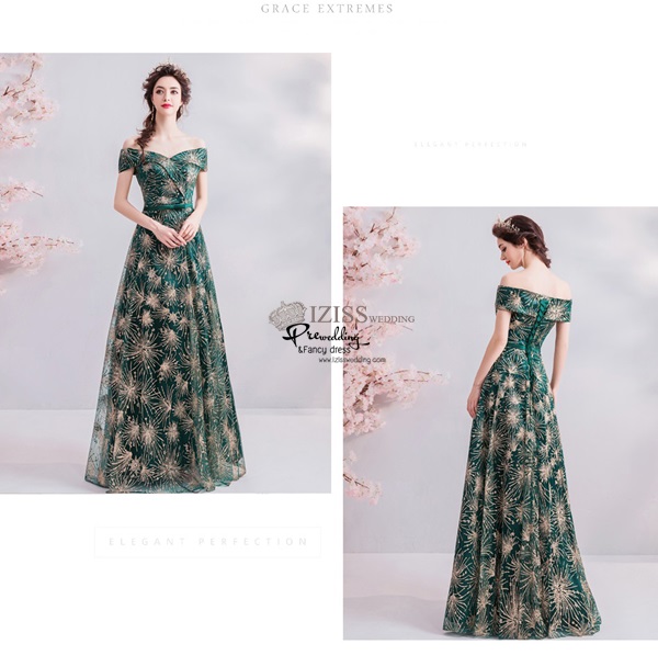 DL080 **พร้อมส่ง** ชุดออกงานสีเขียว ชุดราตรี เดรสยาวออกงาน (Night party dresses) ชุดไปงานแต่งงานสวยๆ "ธีมสีเขียวเข้ม"