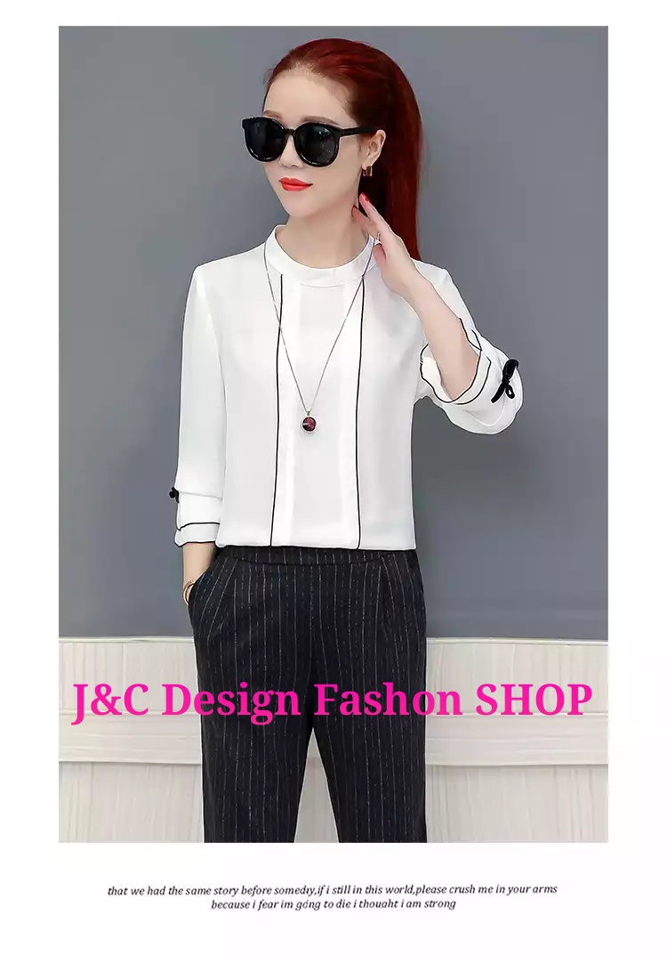 เสื้อผ้าชีฟองสีขาวแขนกระดิ่งกุ้นดำ เสื้อชีฟองแต่งเกล็ดระบายด้านหน้า แต่งระบายข้างกุ้นดำ เสื้อทำงานเกาหลี เสื้อเกาหลีสมัครงาน ชุดสมัครงานเกาหลี เสื้อลูกไม้ใส่กับผ้าถุง เสื้อลูกไม้ใส่กับผ้าซิ่น