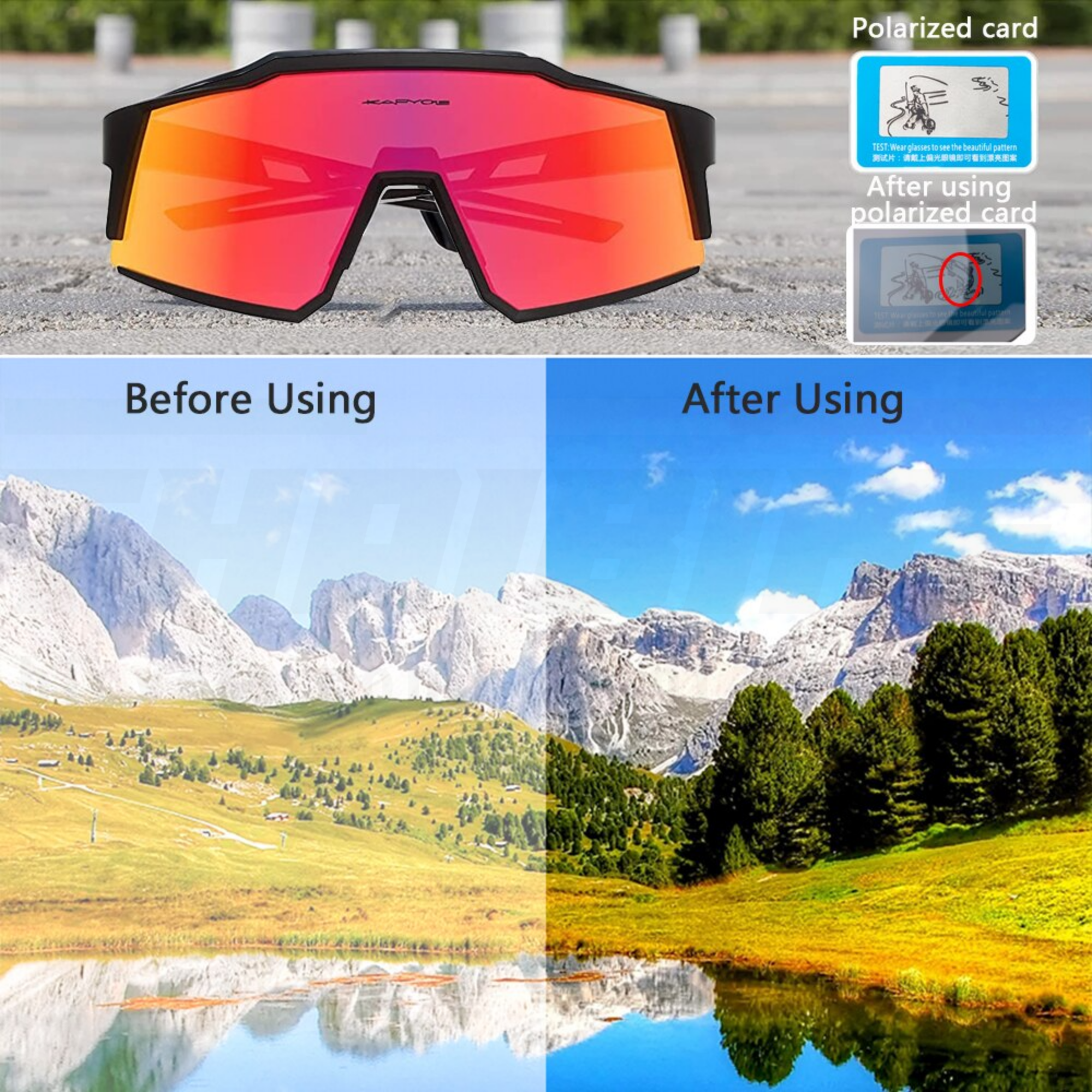 แว่นตาปั่นจักรยานแบบ POLARIZE KAPVOE KE9022 Sport UV400 Hiking Eyewear