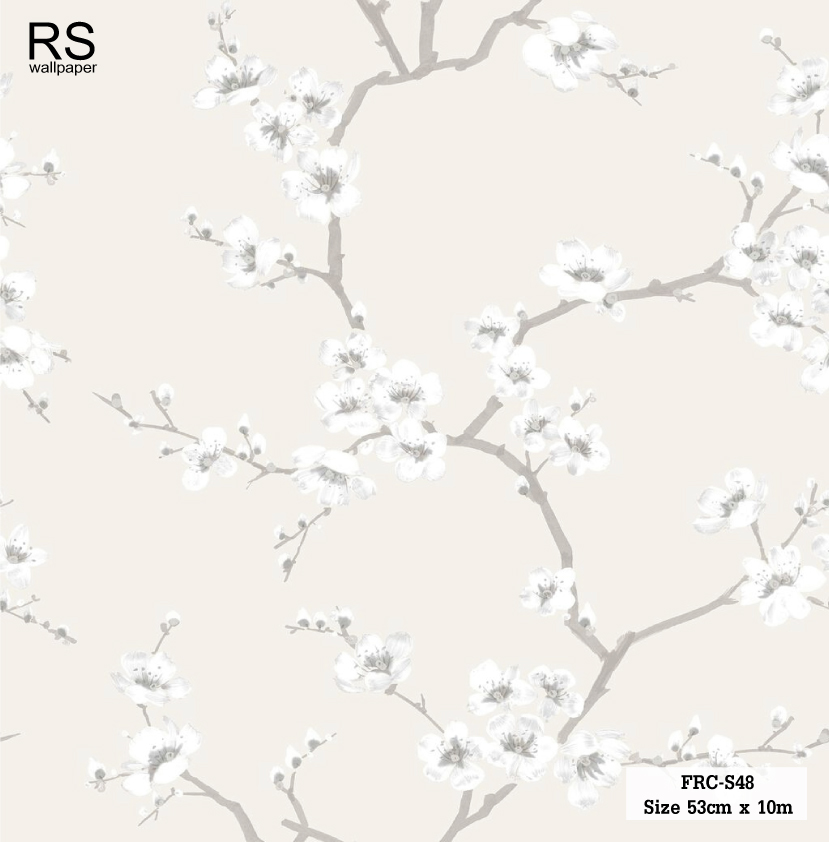 วอลเปเปอร์ ลายดอกไม้สีขาวเทา พื้นสีน้ำตาลอ่อน FRC-S48
