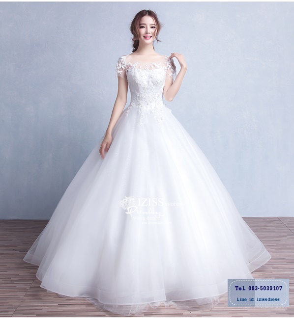 BR197 **พรีออเดอร์**ชุดแต่งงาน&ชุดเจ้าสาวแบบยาวสีขาวเกรดพรีเมี่ยม หรูหราน่ารัก สวยโดดเด่นไม่ซ้ำใคร