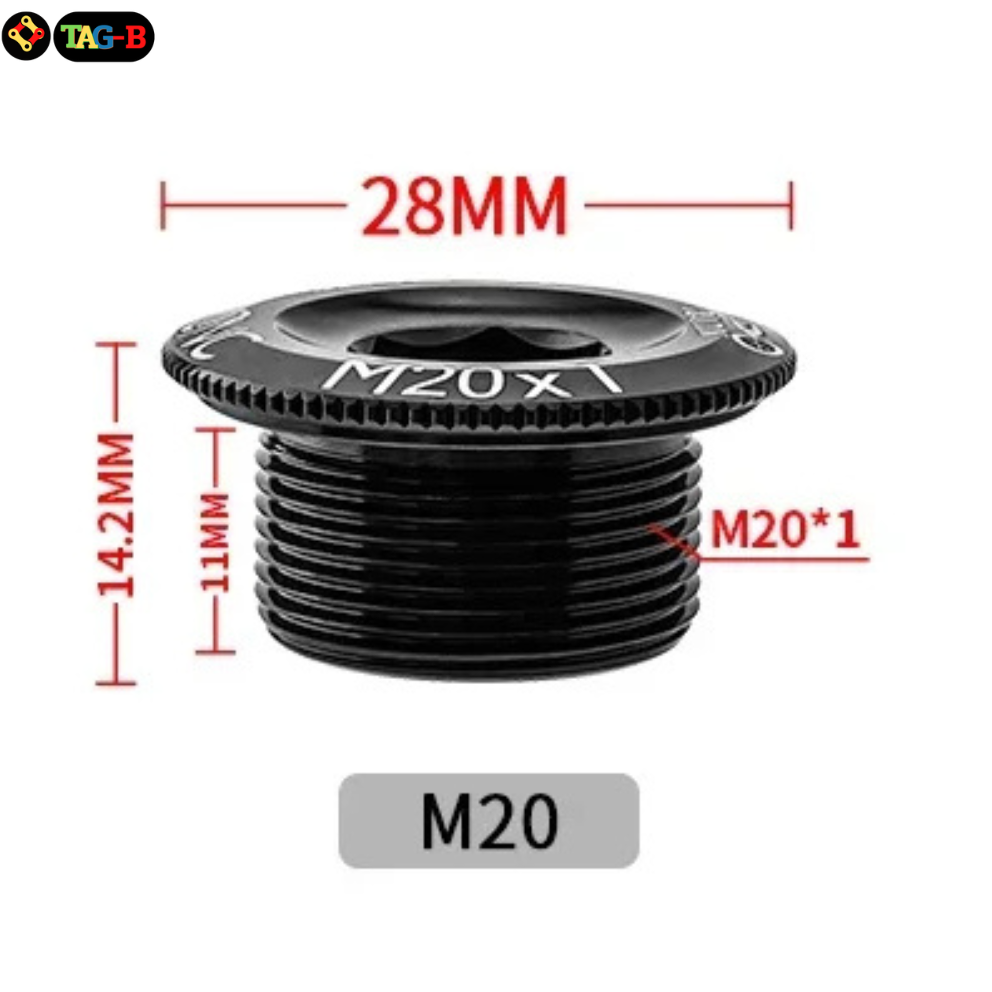 น็อตปิดขาจานกะโหลกกลวงจักรยาน ขนาด M20 อลูมิเนียม CNC