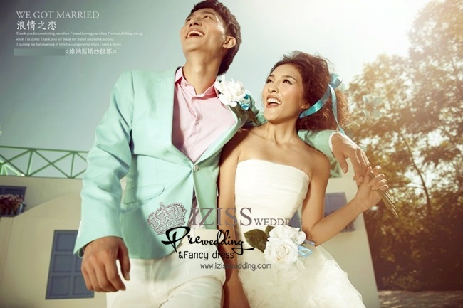 PW144 - **เลิกผลิตค่ะ** ชุดคู่ถ่ายพรีเวดดิ้ง (prewedding dress) & ชุดแต่งงานแฟนซี (Fancy wedding dress)ชายหญิง "ธีมสีขาว-ฟ้า"