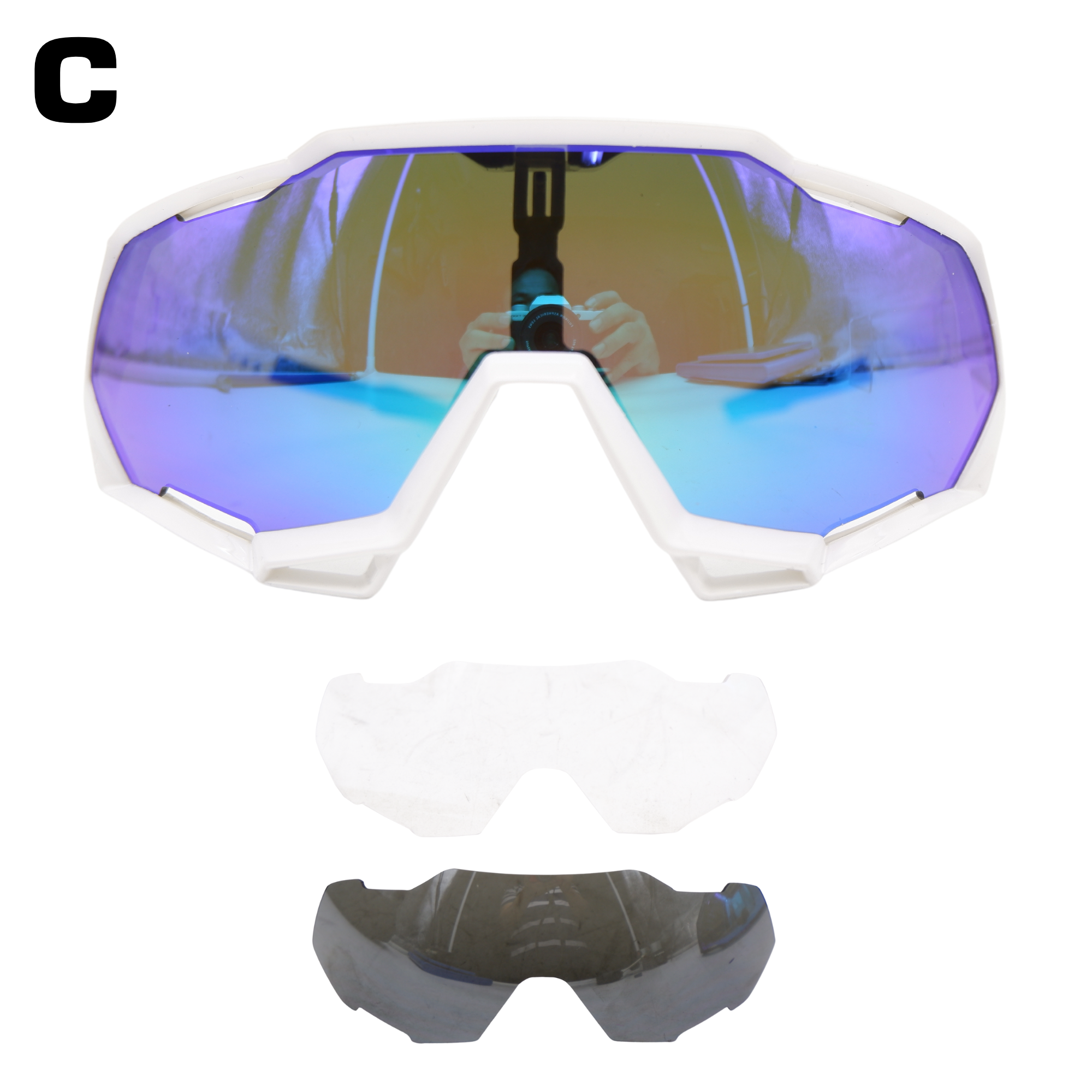 แว่นตาปั่นจักรยาน T-REX แบบเปลี่ยนเลนส์ 3 เลนส์ รุ่น 9312 สี ใส ดำ รุ้ง