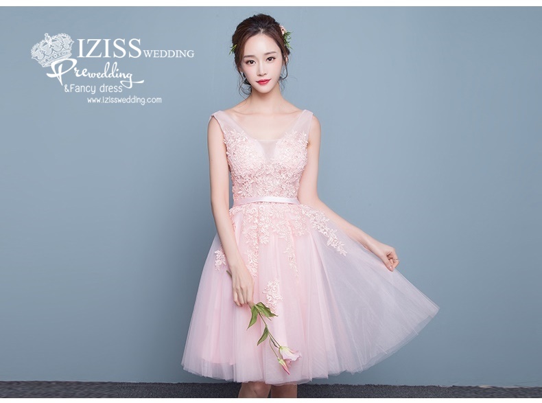 DS008 - **Pre order**ชุดราตรีหรู เดรสสั้นออกงาน (short dresses) ชุดไปงานแต่งงานสวยๆ ชุดยกน้ำชา "ธีมสีชมพูโอโรส"