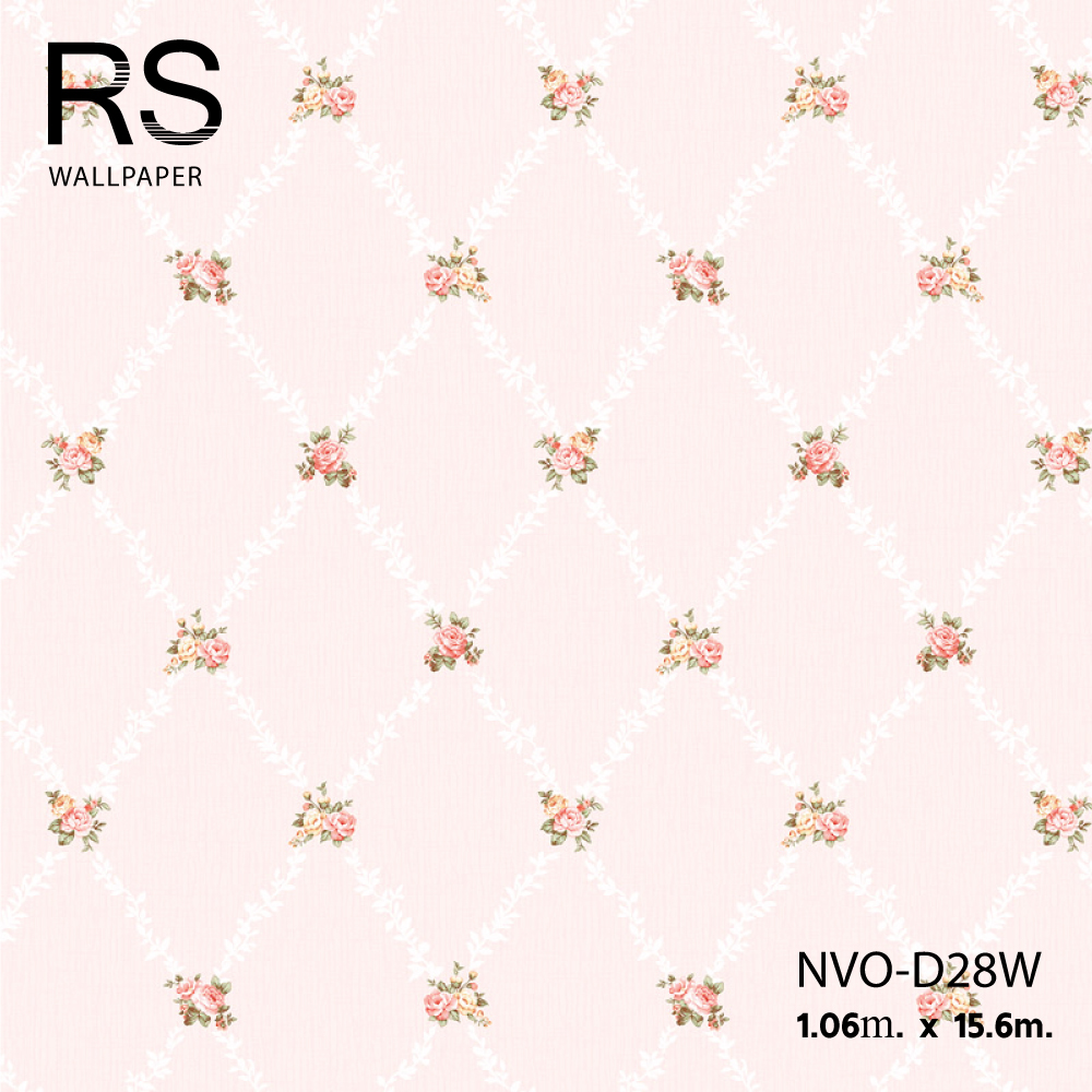 วอลเปเปอร์ ลายดอกไม้เล็กสีชมพู พื้นชมพู ระยะห่างดอกไม้7cm. NVO-D28W