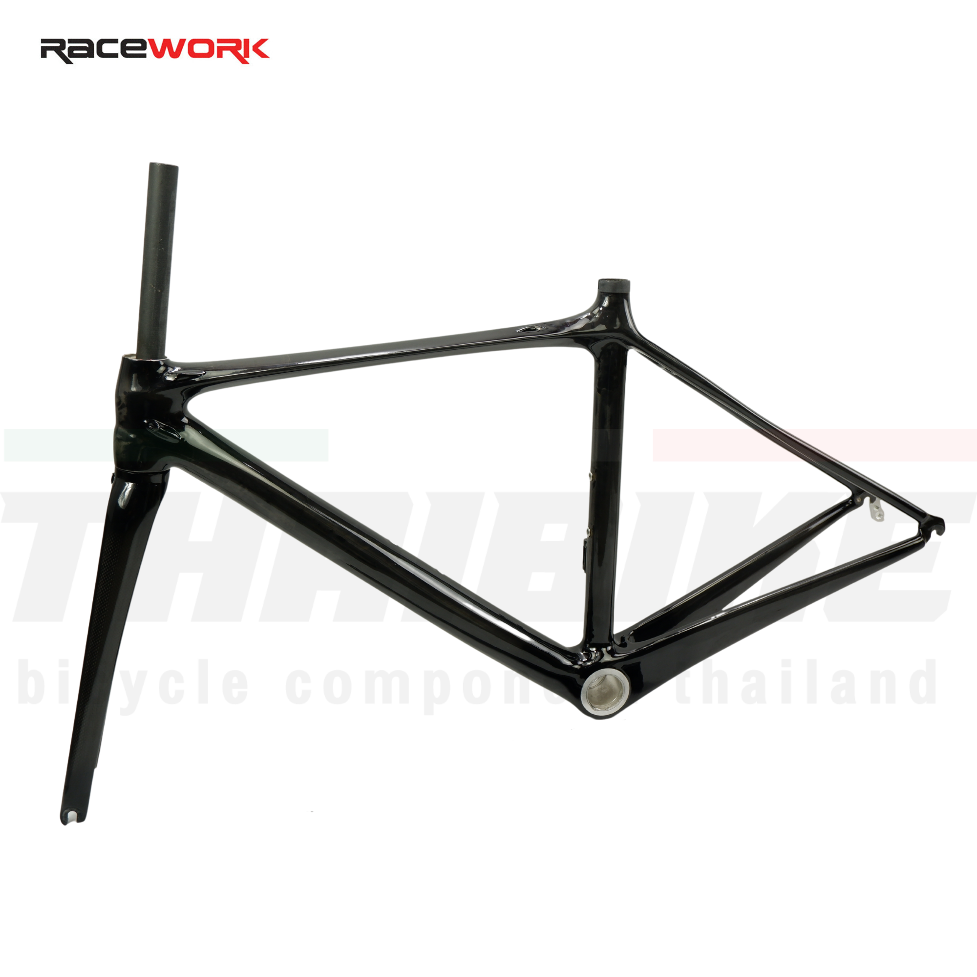 RACEWORK II เฟรมจักรยานเสือหมอบคาร์บอนแท้ สีดิบ (Full Carbon Frame) น้ำหนักเบา พร้อมตะเกียบ หลักอาน ถ้วยคอ สตาร์นัท สีดำ ขนาด 49/51/53