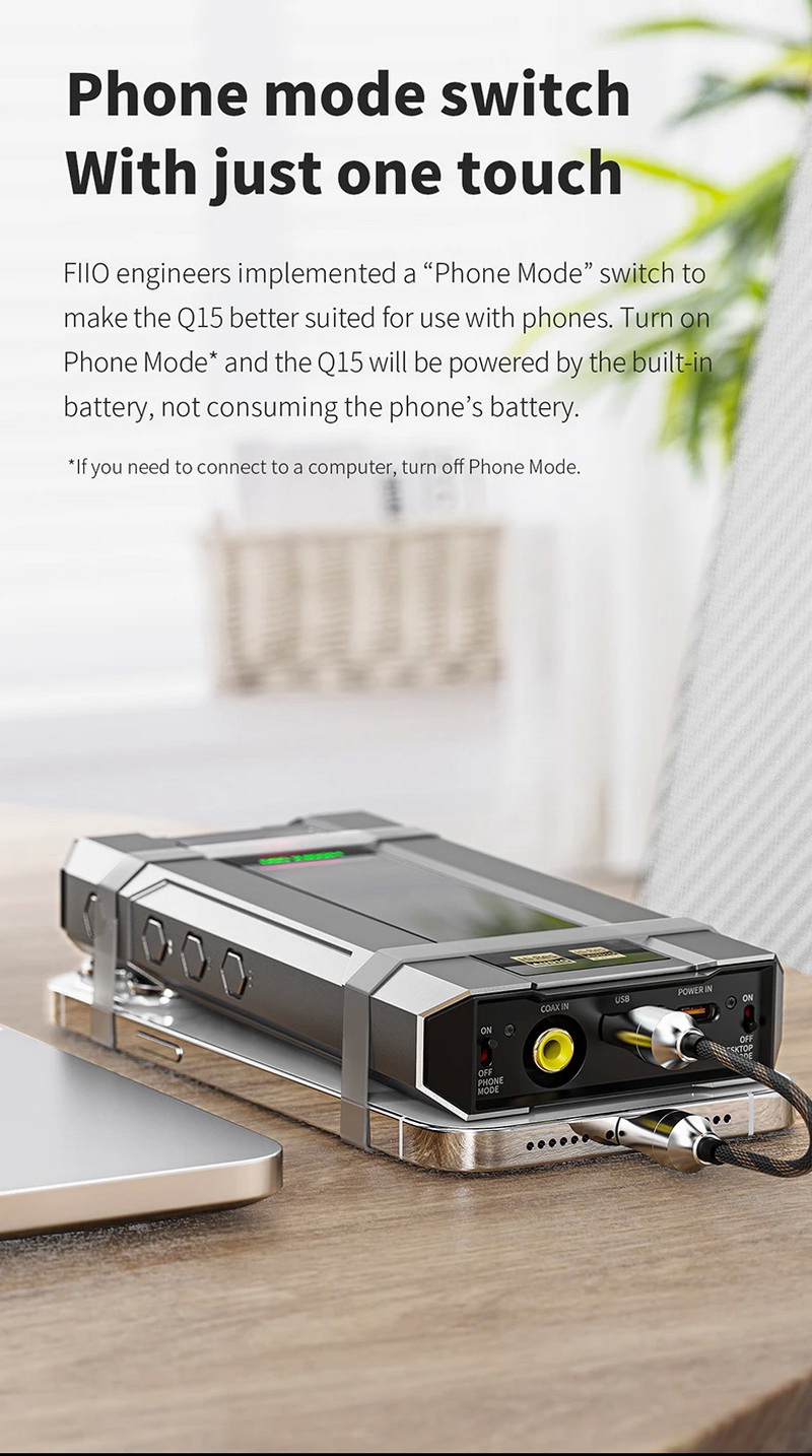 FiiO Q15 DAC/AMP พกพา ชิป DACคู่ จอ IPS รองรับ MQA, PCM 32bit/768kHz, DSD512 ประกันศูนย์ไทย