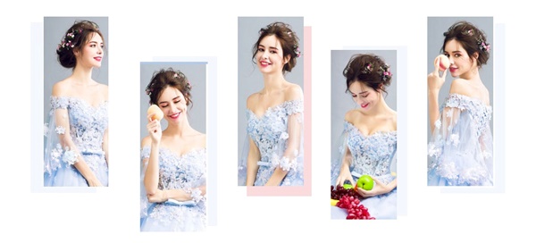 DL033 - **พรีออเดอร์** ชุดราตรี เดรสยาวออกงาน (Night party dresses) ชุดไปงานแต่งงานสวยๆ "ธีมสีฟ้าแต่งดอก 3D"