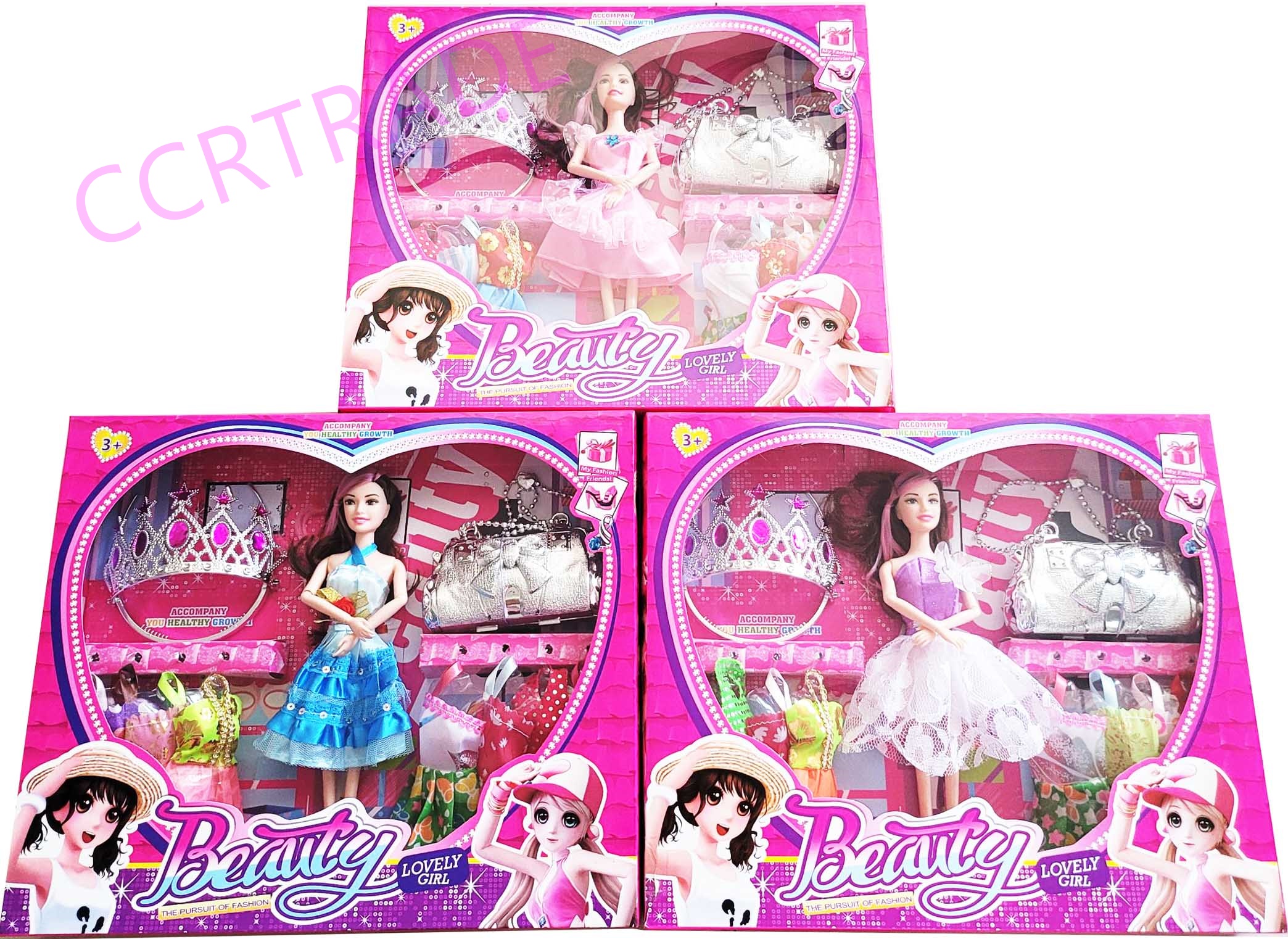 เซ็ทบาร์บี้กระเป๋ามงกุฎ+ชุดกระโปรง 8 ชุดกล่องใหญ่ 38 ซม.(1x3)