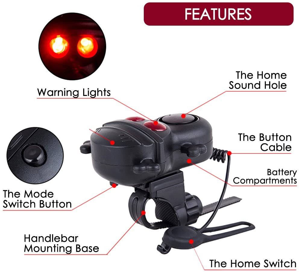 แตรจักรยานไฟฟ้า พร้อมไฟสีแดง มีรีโมต