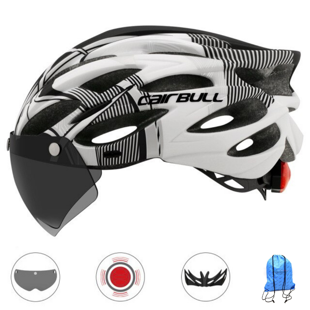 หมวกกันน็อคจักรยานมีแว่น พร้อมไฟติดหมวก CAIRBULL แถมฟรี ถุงใส่หมวก