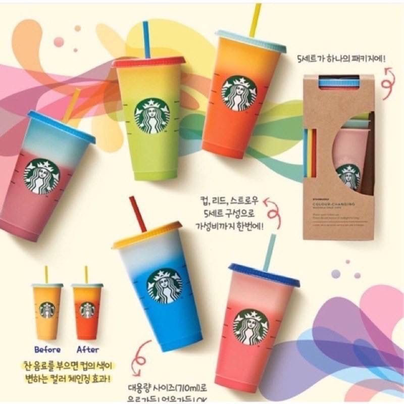 แก้วเปลี่ยนสีตามอุณหภูมิ starbucks🎠 รุ่น limited🎉 พร้อมส่งจากไทย 🎁ค่าส่งถูก‼️แก้วใส่น้ำเย็นแล้วเปลี่ยนสี
