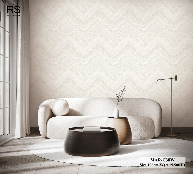 วอลเปเปอร์ลายหินอ่อน สีขาวสลับน้ำตาลอ่อน MAR-C38W