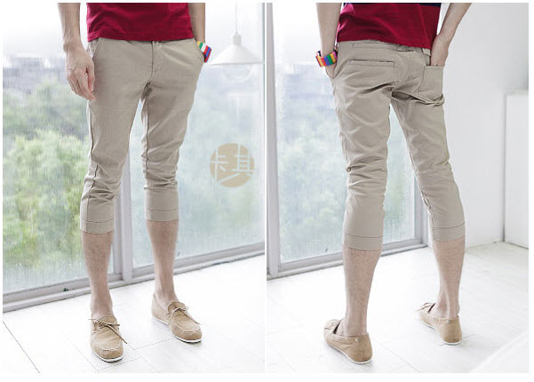 กางเกงผู้ชาย ขา 5 ส่วน สีน้ำตาล กางเกงแฟชั่นสไตล์เกาหลี