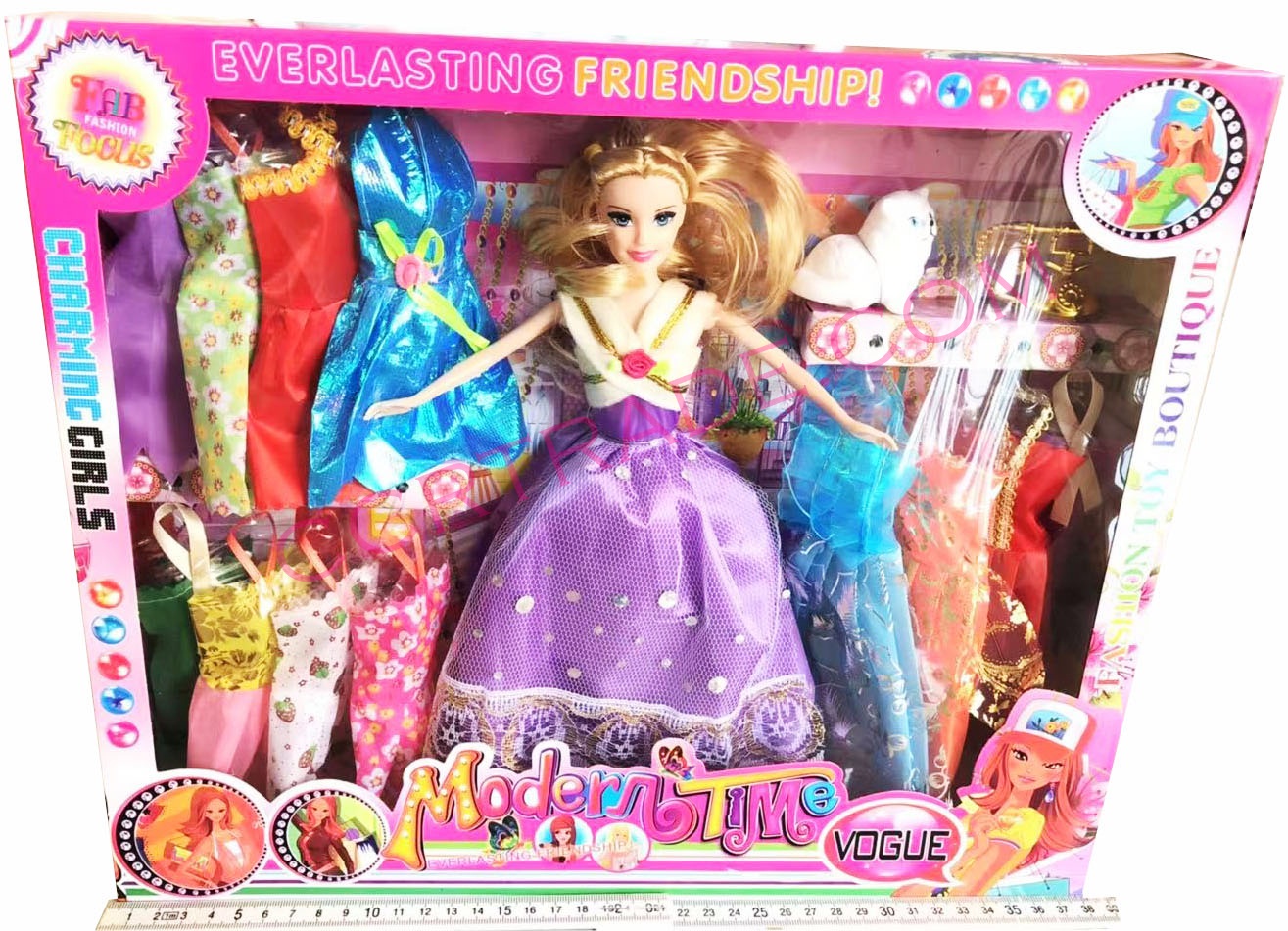 บาร์บี้แต่งตัว+กระโปรง 12 ชุดกล่องจัมโบ้ 38 ซม.(แขนงอได้)(1x3)