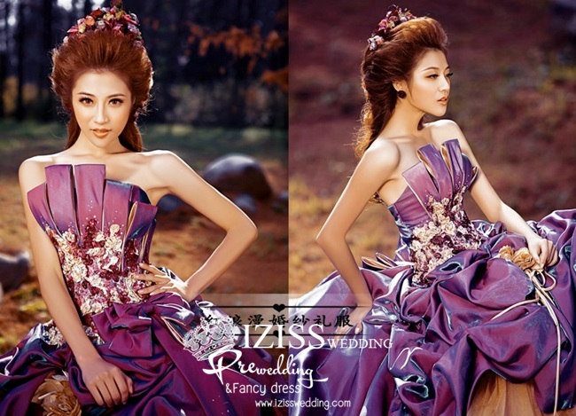 PW022 -**เลิกผลิตค่ะ** ชุดคู่ถ่ายพรีเวดดิ้ง (prewedding dress) & ชุดแต่งงานแฟนซี (Fancy wedding dress) "ธีมสีม่วง"
