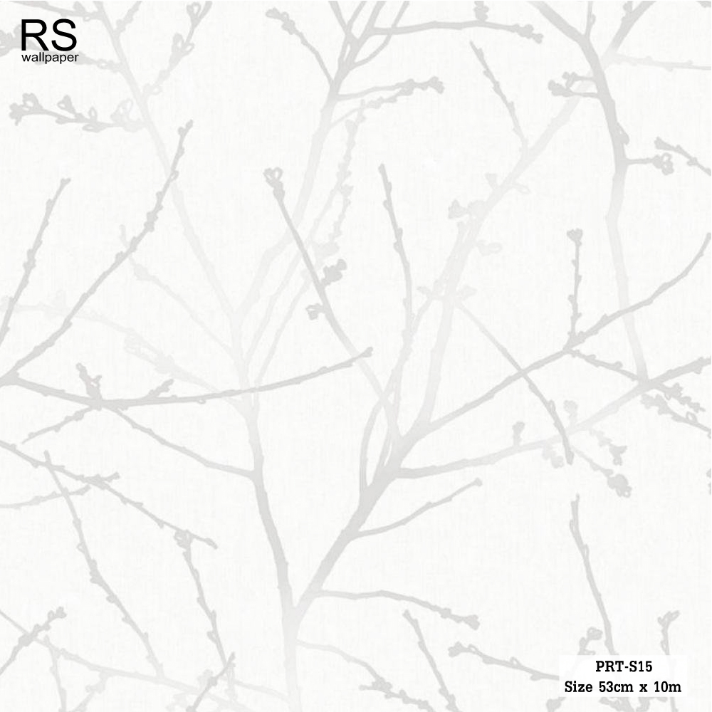 วอลเปเปอร์ ลายกิ่งไม้ดอกไม้เล็ก พื้นสีขาวปนเทา PRT-S15