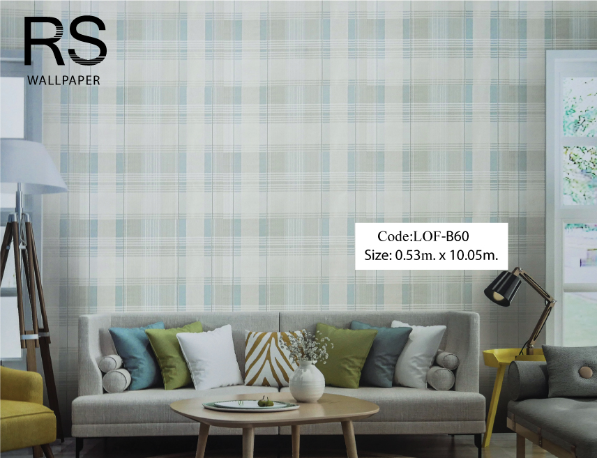 วอลเปเปอร์ลายสก็อตโทนสีอ่อนมีฟ้ากับน้ำตาล LOF-B60