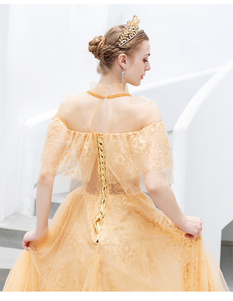 DL089 **พรีออเดอร์** ชุดออกงานสีทอง ชุดราตรี เดรสยาวออกงาน (Night party dresses) ชุดไปงานแต่งงานสวยๆ "ธีมสีทอง"