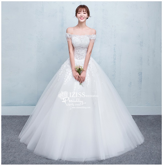 BR227 **พร้อมส่ง**ชุดแต่งงาน&ชุดเจ้าสาวแบบยาวสีขาวเกรดพรีเมี่ยม หรูหราน่ารัก สวยโดดเด่นไม่ซ้ำใคร สวยงามดุจเจ้าหญิง