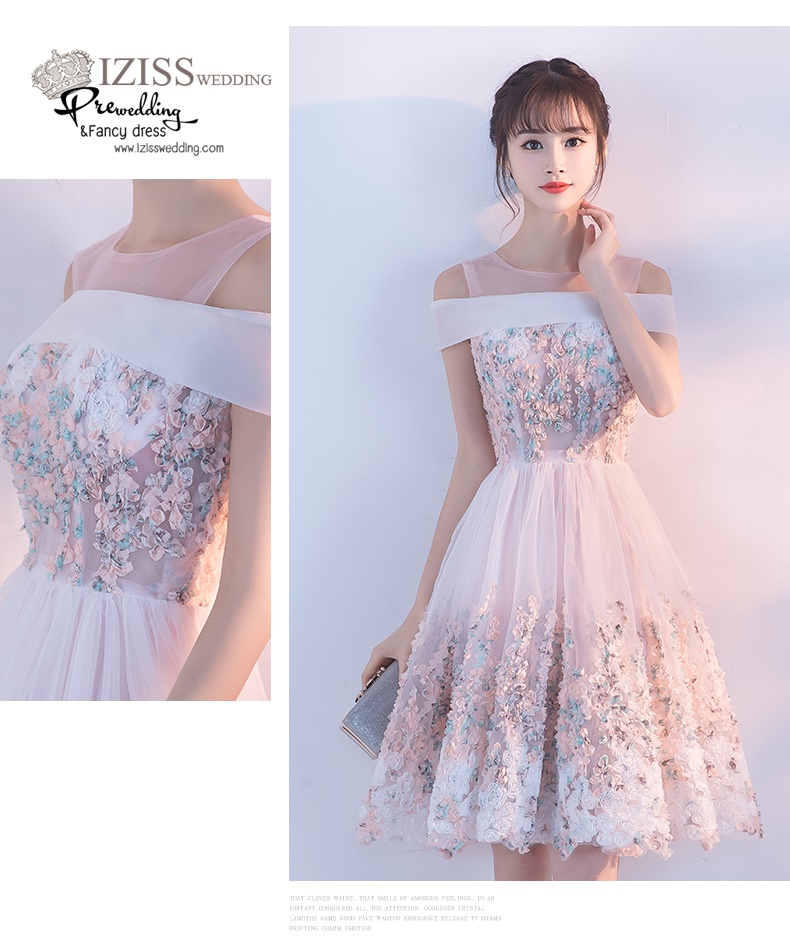 DS037 - **พร้อมส่ง** ชุดราตรี เดรสสั้นออกงาน (short dresses) ชุดไปงานแต่งงานสวยๆ "ธีมสีโอโรสปักดอก 3D"