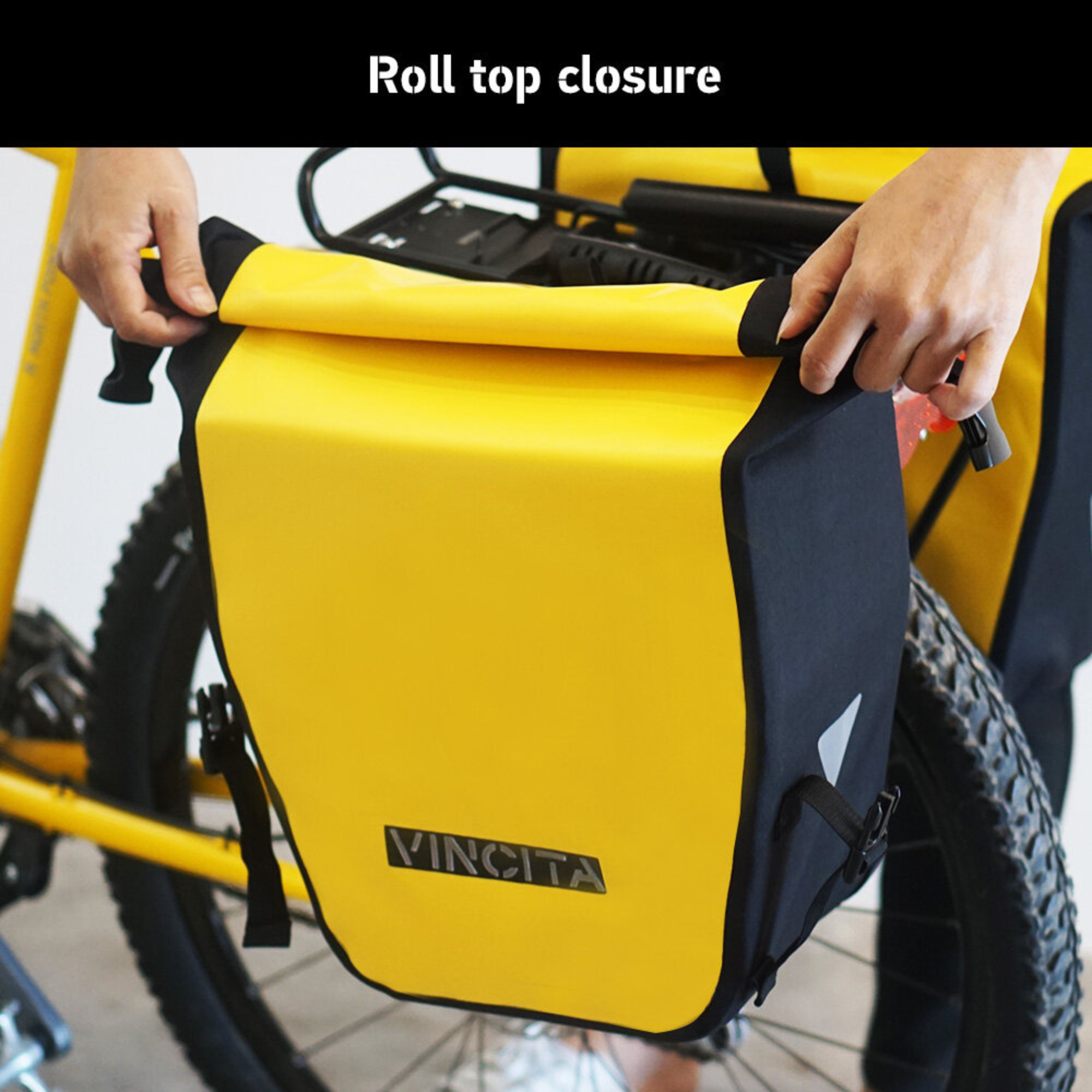 VINCITA B060WP — กระเป๋าจักรยานแพนเนียร์เดี่ยวฝาม้วน (คู่หลัง, 2 ใบ)