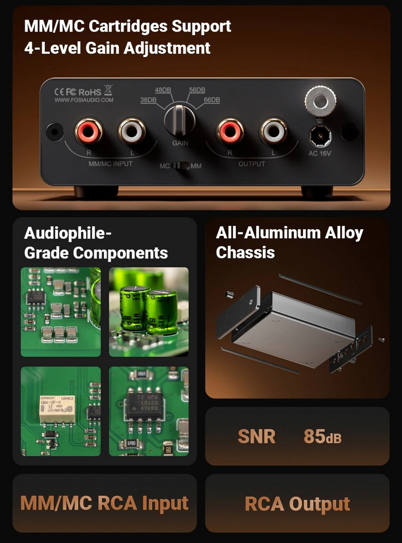 Fosi Audio Box X5 พรีแอมป์โฟโนสำหรับเครื่องเล่นแผ่นเสียง รองรับ MM และ MC ประกันศูนย์ไทย