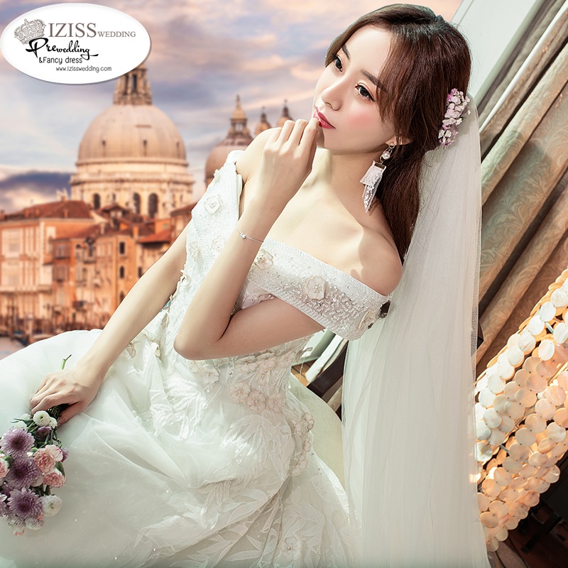 BR327 **พรีออเดอร์**ชุดแต่งงาน&ชุดเจ้าสาวแบบยาวอลังการ สีขาวเกรดพรีเมี่ยม หรูหราน่ารัก สวยโดดเด่นไม่ซ้ำใคร