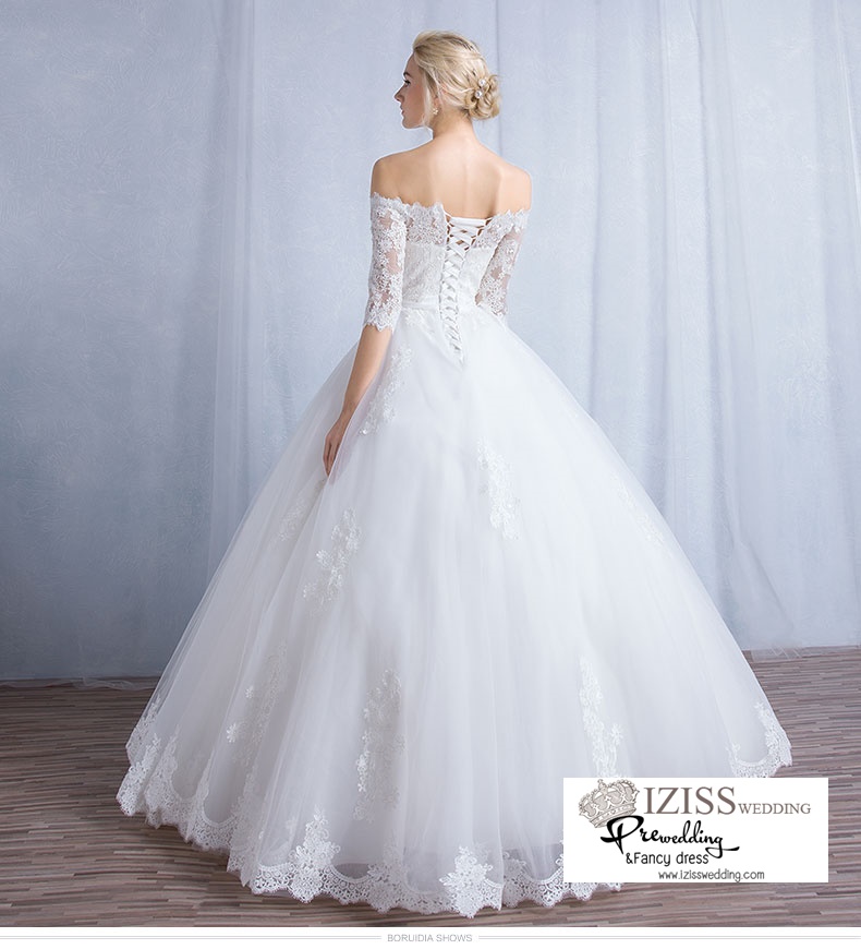 ฺBR105 **พรีออเดอร์**ชุดแต่งงาน&ชุดเจ้าสาวแบบยาวสีขาวเกรดพรีเมี่ยม เปิดไหล่ มีแขน หรูหราน่ารัก สวยโดดเด่นไม่ซ้ำใคร