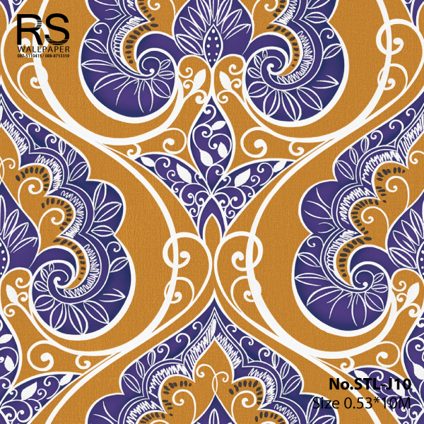 วอลเปเปอร์ ลายหลุยส์ พื้นสีเหลือง ลายสีน้ำเงิน No.STL-J10