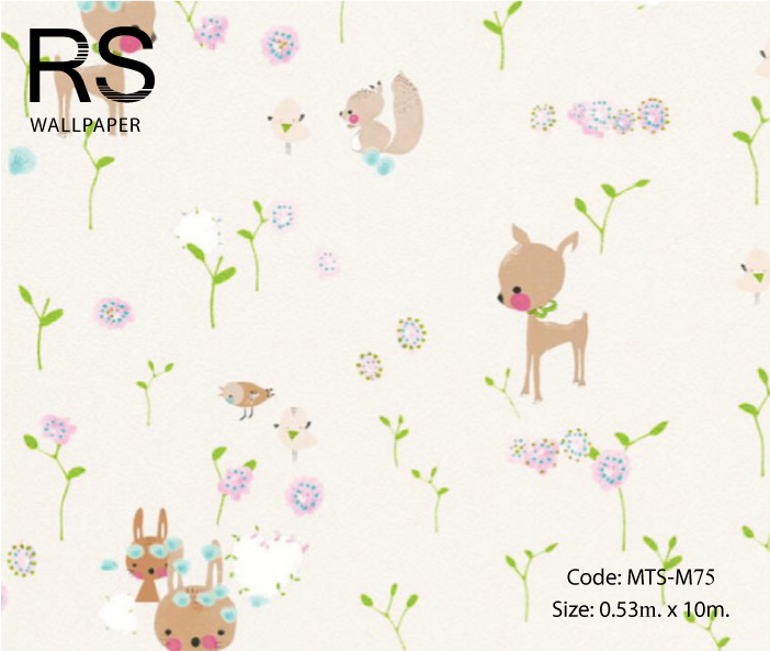 วอลเปเปอร์ลายการ์ตูนน่ารักๆพื้นสีขาว(มุก) MTS-M75