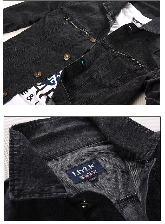 แจ๊กเก็ตแฟชั่น แจ๊กเก็ตยีนส์ สีดำ กระดุมหน้า แต่งขอบปลายแขนและขอบเอว