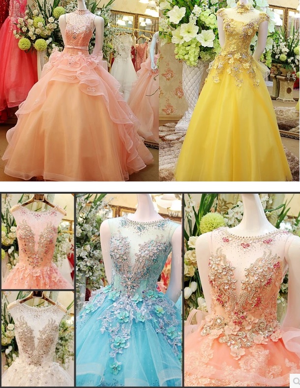 BRL001 **พรีออเดอร์**ชุดแต่งงานหรูหราประดับดอกไม้ผสมเพชรและคริสตัล สวยงามดุจเจ้าหญิง