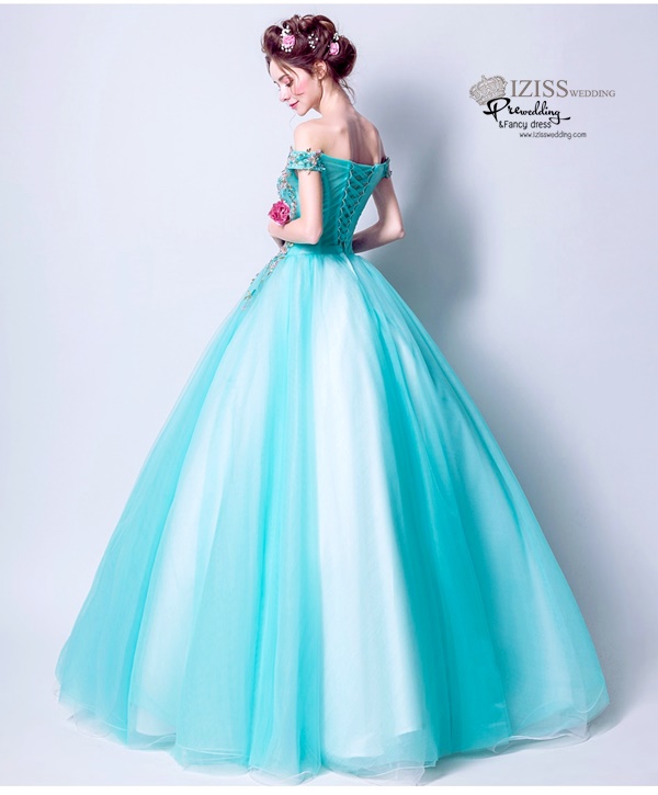 DL038 - **พรีออเดอร์** ชุดราตรี เดรสยาวออกงาน (Night party dresses) ชุดไปงานแต่งงานสวยๆ "ธีมสีเขียวมินท์ปักดอกสวย"