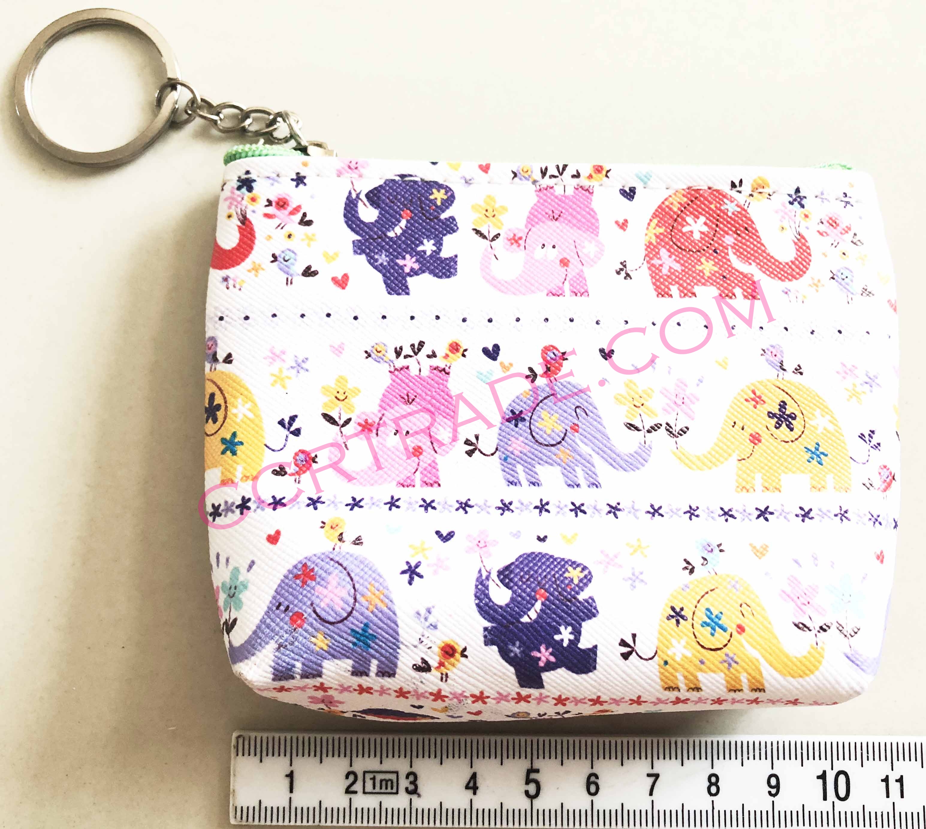 กระเป๋าซิปใส่เหรียญ พวงกุญแจ 9x11.5 ซม.(กันน้ำ คละลาย)