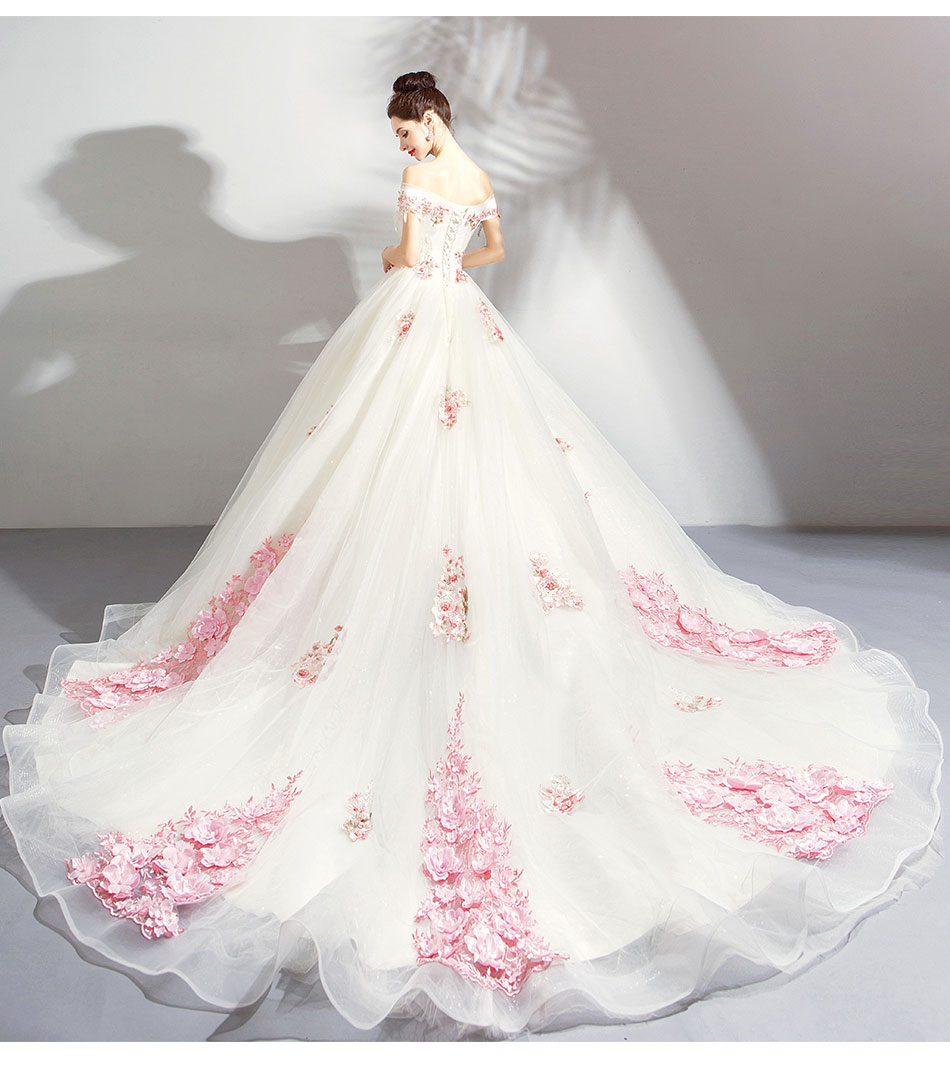 DL097 **พรีออเดอร์** ชุดออกงานสีขาวชมพู ชุดราตรี เดรสยาวออกงาน (Night party dresses) ชุดไปงานแต่งงานสวยๆ "ธีมสีขาวชมพู"