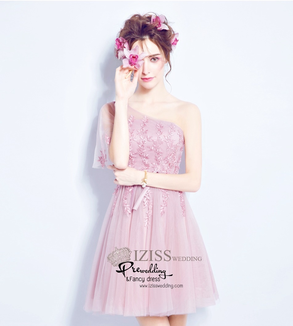 DS012 - **Pre order** ชุดราตรีเดรสสั้นออกงาน (short dresses) ชุดไปงานแต่งงานสวยๆ "ธีมสีชมพูกะปิ"