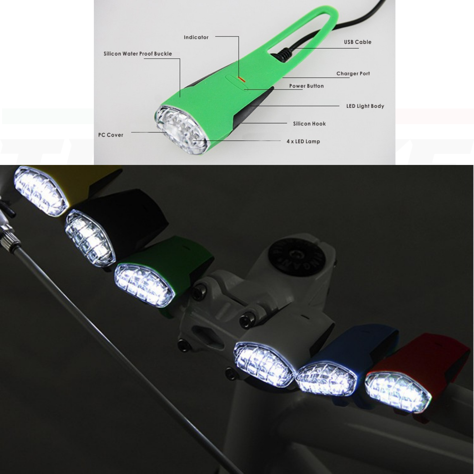 ไฟหน้าจักรยาน RAYPAL RPL-2228 4LED 50LM ชาร์จ USB