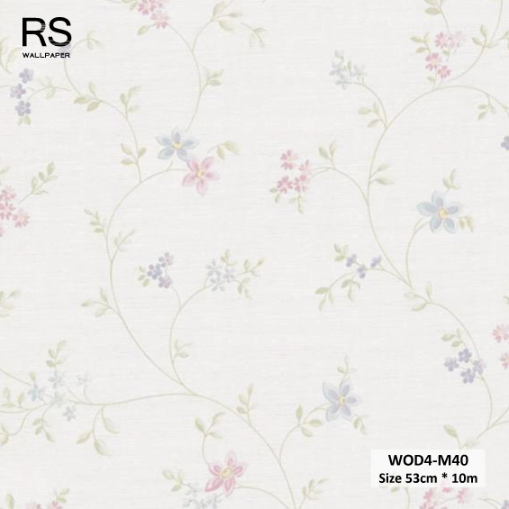 วอลเปเปอร์ลายดอกไม้สีชมพูฟ้า พื้นสีขาว WOD4-M40