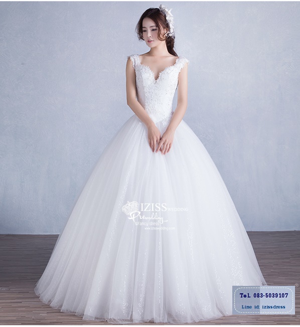 BR193 **พรีออเดอร์**ชุดแต่งงาน&ชุดเจ้าสาวแบบยาวสีขาวเกรดพรีเมี่ยม เปิดไหล่ มีแขน หรูหราน่ารัก สวยโดดเด่นไม่ซ้ำใคร